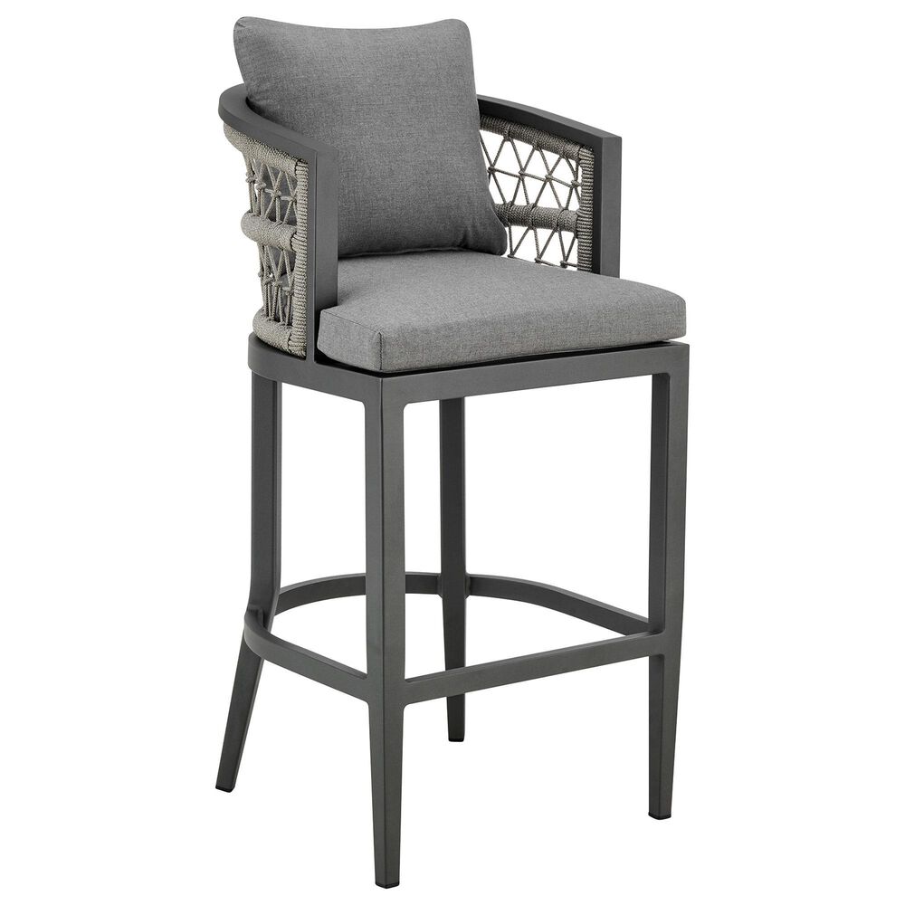 Armen Living Zella Patio Bar Stool with Earl Gray Cushion in Gray, , large