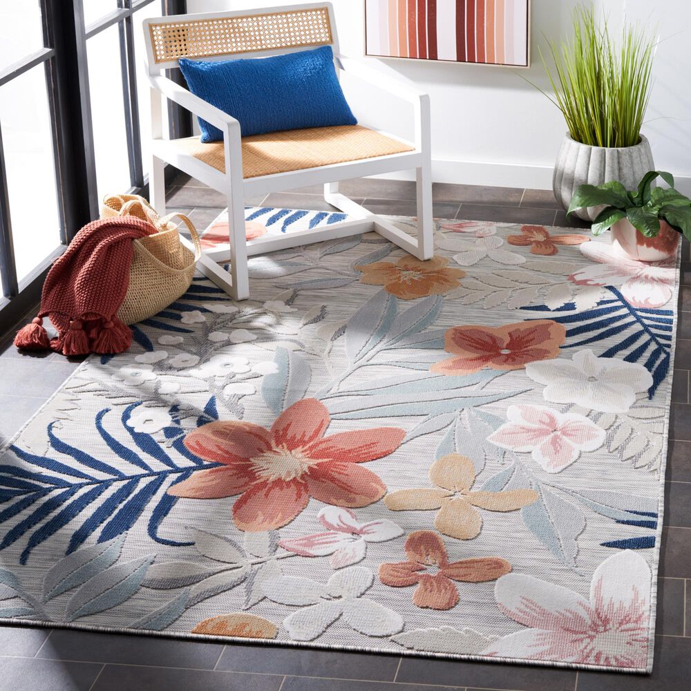 Safavieh Cabana CBN454G 6&#39;6&quot; x 9&#39;6&quot; Grey and Rust Indoor/Outdoor Area Performance Rug, , large
