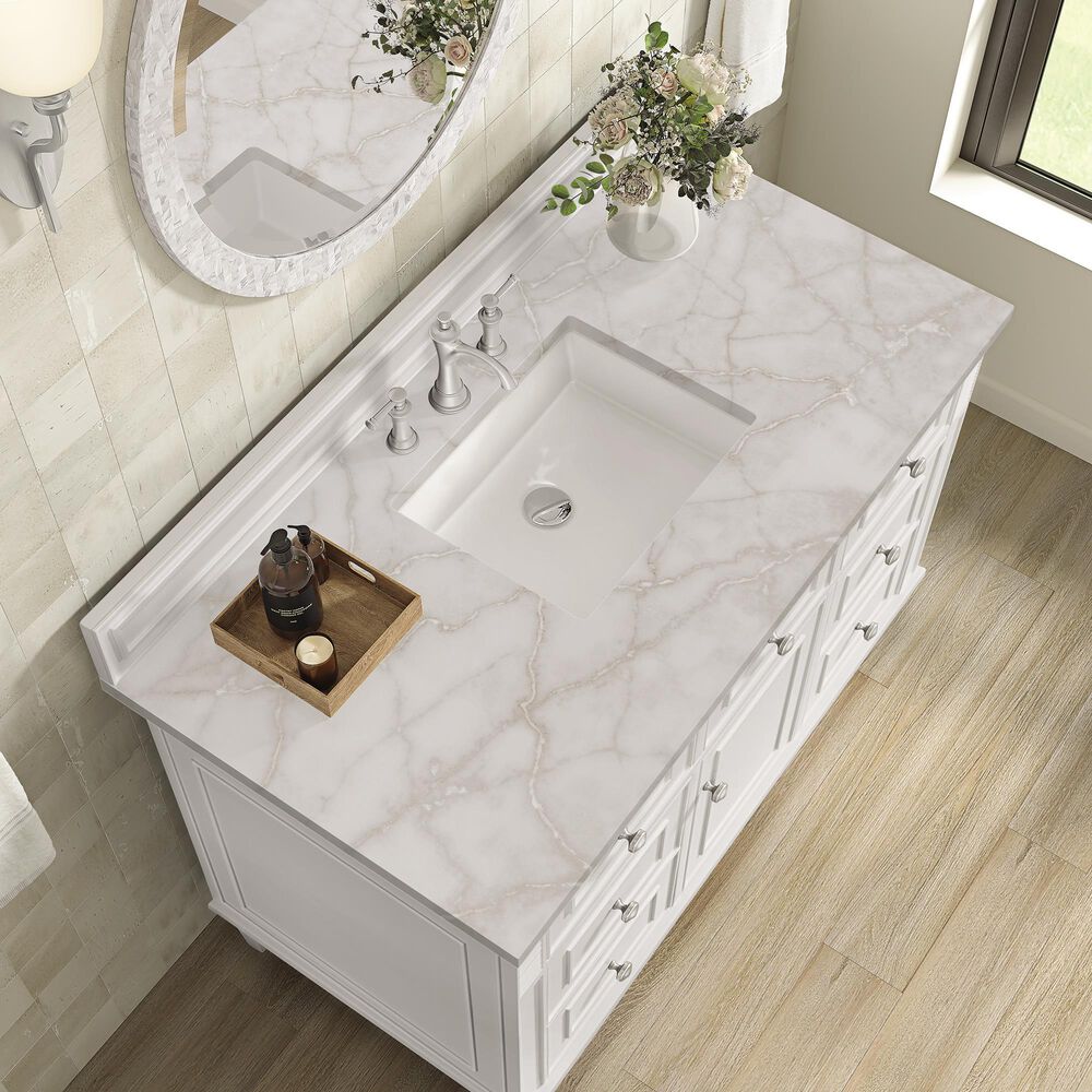 James Martin Vanities Lorelai 48&quot; Single Vanity in Bright White with 3 cm Victorian Silver Quartz Top, , large