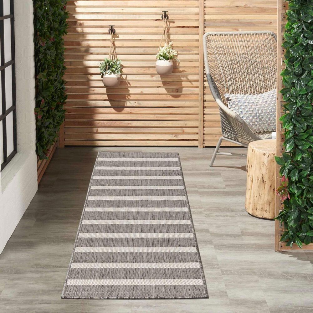 Nourison Positano POS03 Charcoal and Ivory 2&#39; x 6&#39; Indoor/Outdoor Runner, , large