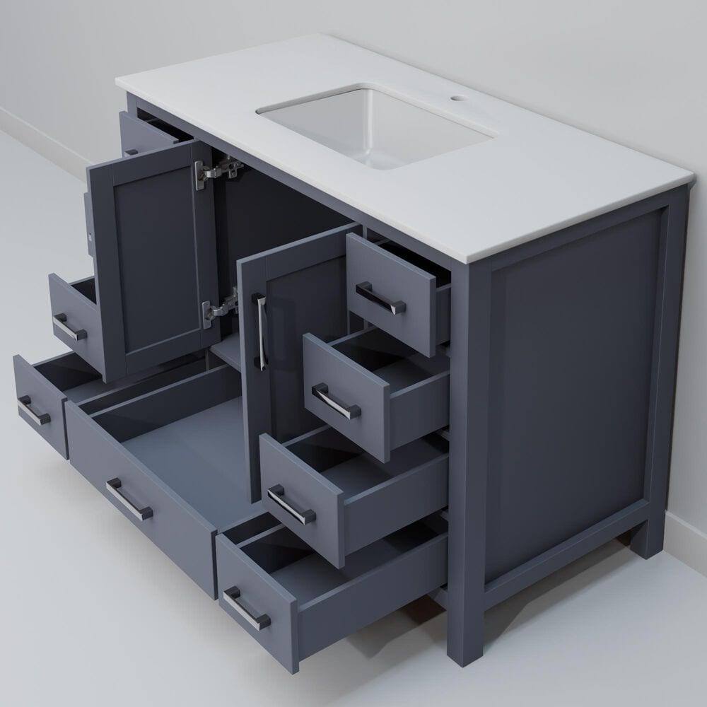 Lexora Home Jacques 48&quot; Single Bathroom Vanity in Dark Grey with 2 cm White Cultured Marble Top and Rectangular Sink, , large