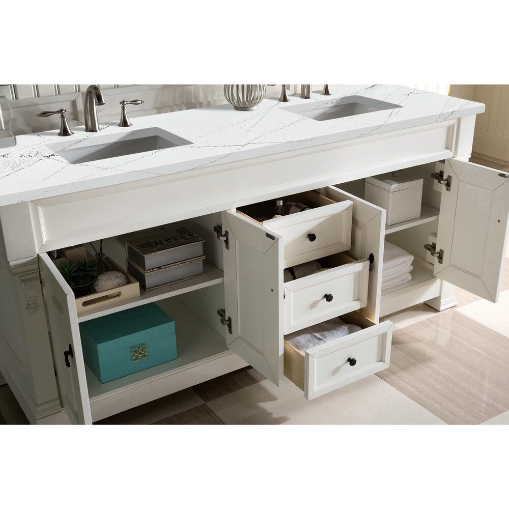 James Martin Vanities Brookfield 72&quot; Double Bathroom Vanity in Bright White with 3 cm Ethereal Noctis Quartz Top and Rectangle Sink, , large