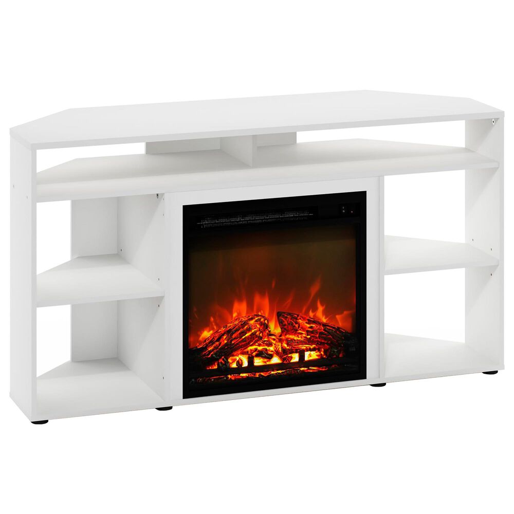 HOMLUX 47" Corner TV Stand with Electric Fireplace in White, , large
