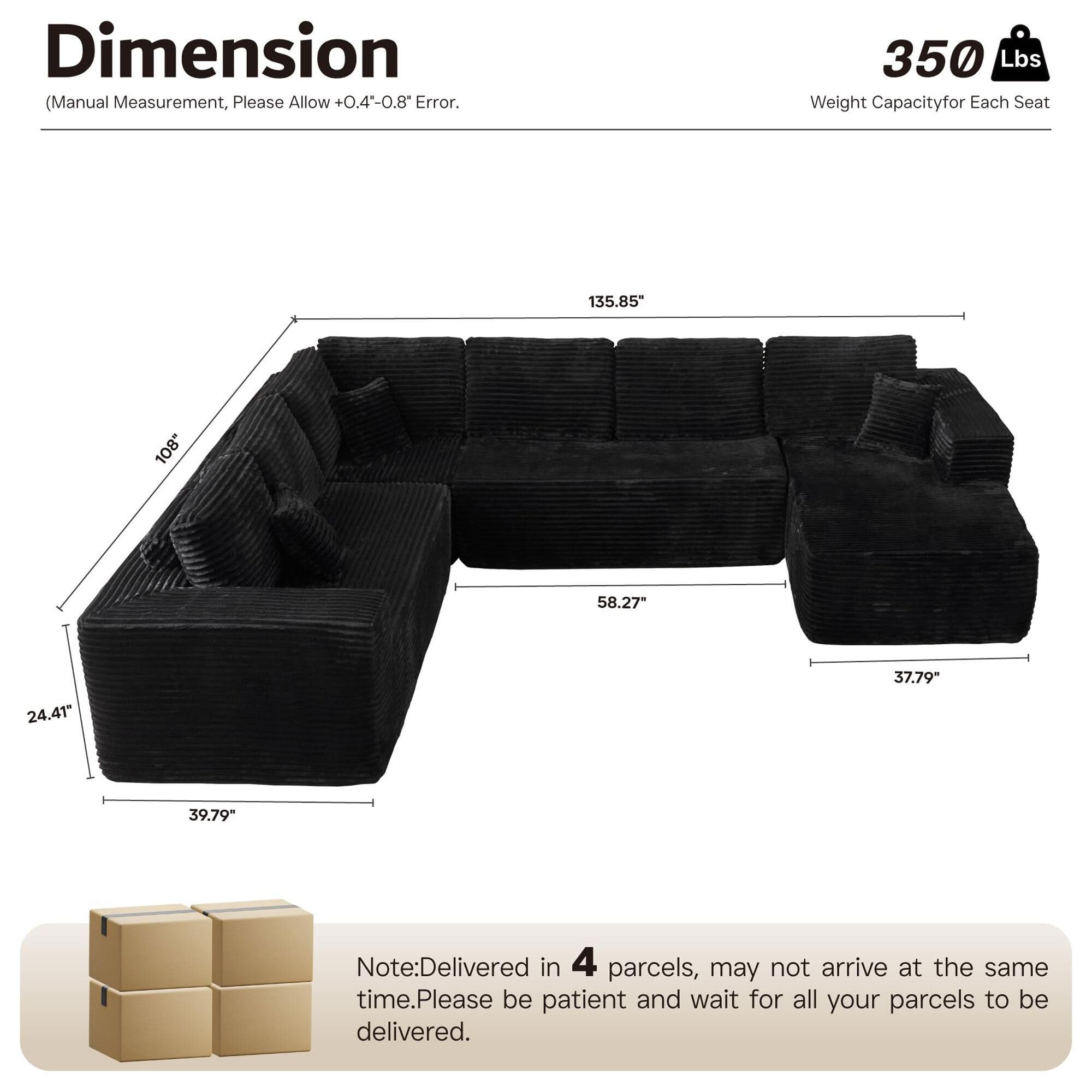 HOMLUX Modular Corduroy Sectional Sofa with Right Chaise, U Shaped
