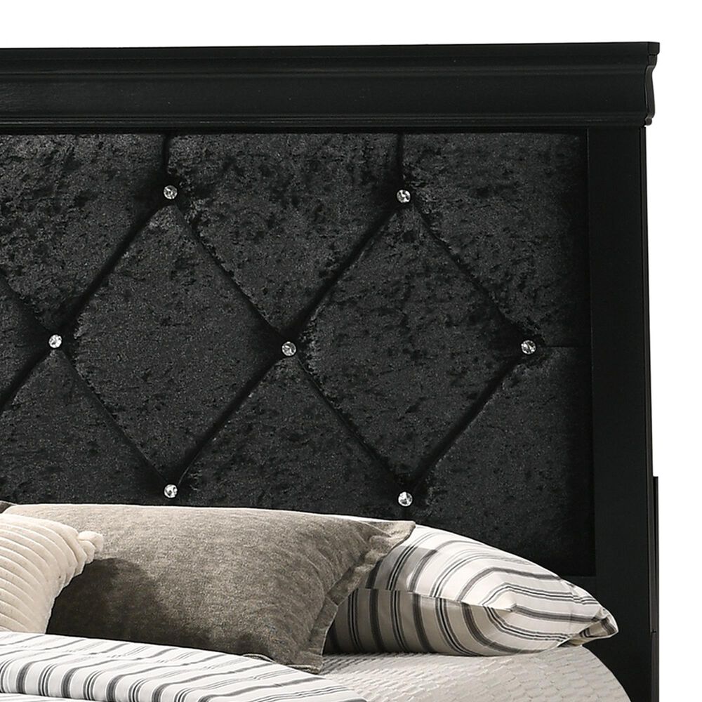 Crown Mark Amalia Queen Upholstered Panel Bed in Black, , large