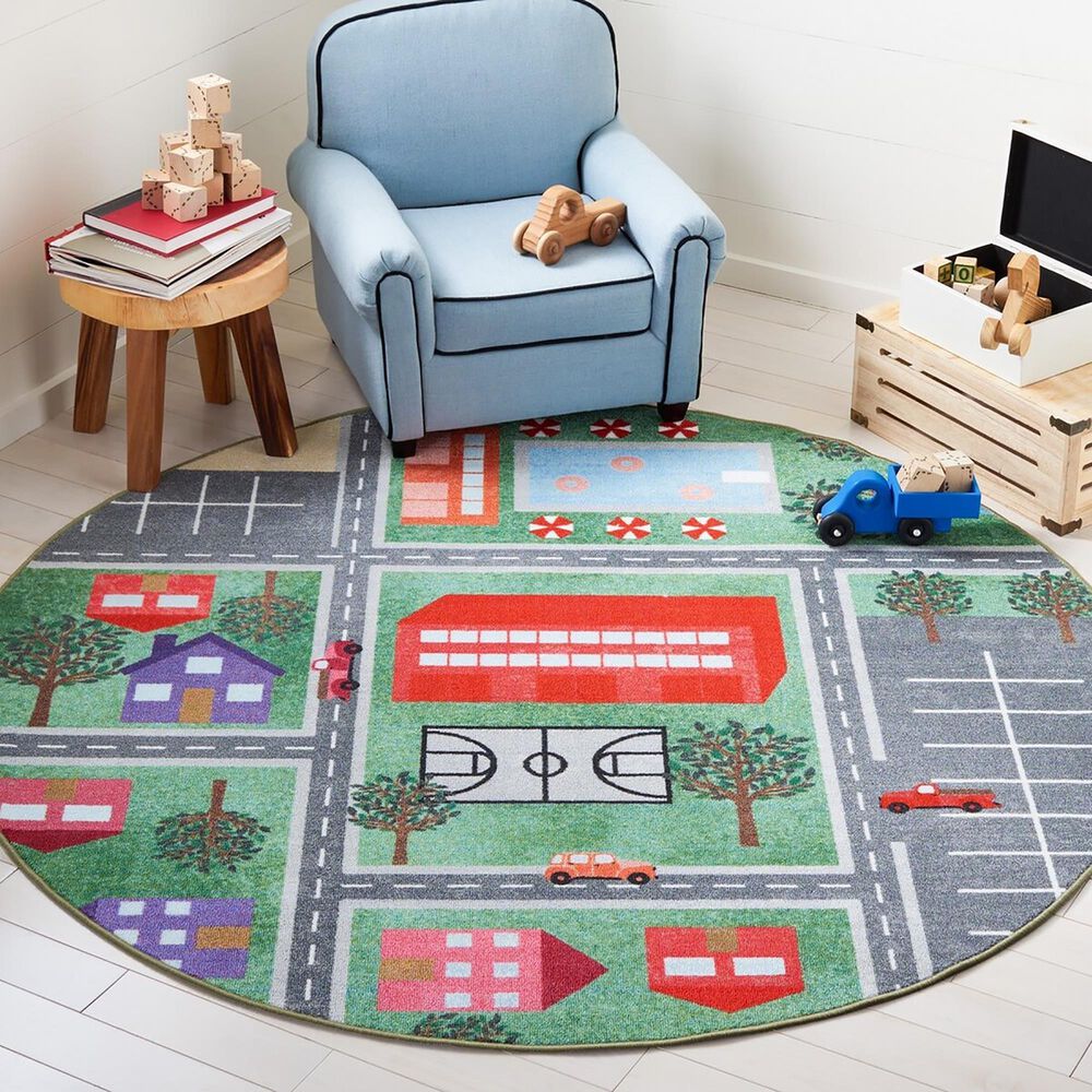 Safavieh Kids Playhouse 5&#39; Round Green and Charcoal Rug, , large