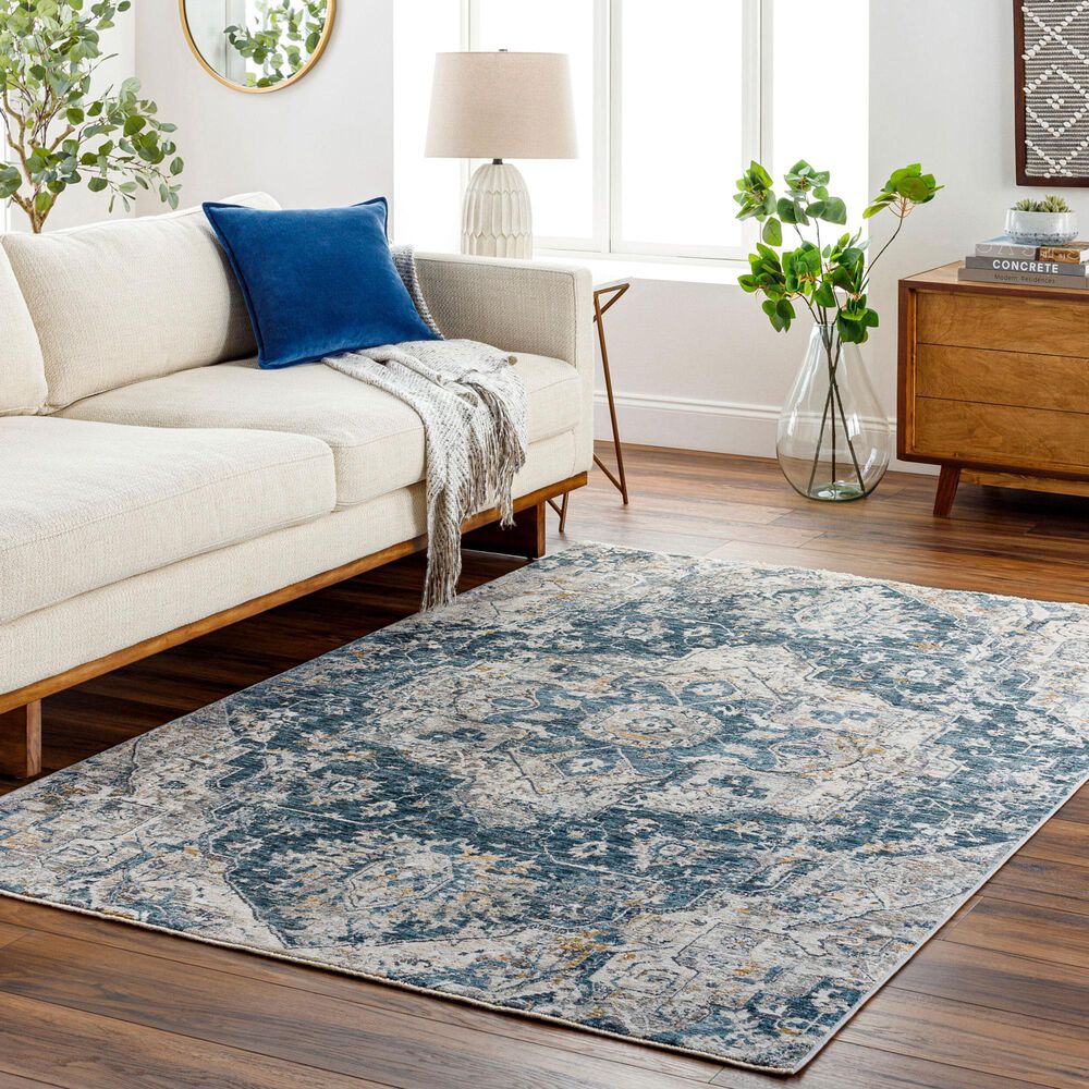 Surya Cardiff CDF-2307 Deep Teal, Blue, Light Gray, Medium Gray, Charcoal and Camel 9' x 12'2" Area Rug, , large