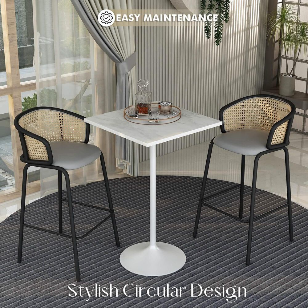 Leisuremod LeisureMod Verve Collection Modern Bar Height Table White Base with 27 Square Marbleized White Laminated  Top, , large