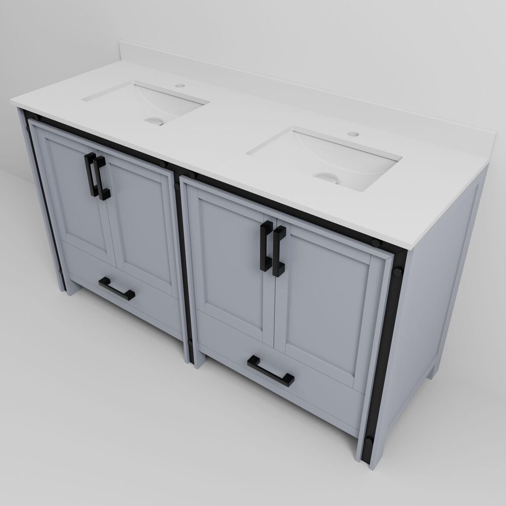 Lexora Home Ziva 60" Double Bathroom Vanity in Dark Grey with 2 cm White Quartz Top and Rectangular Sinks, , large