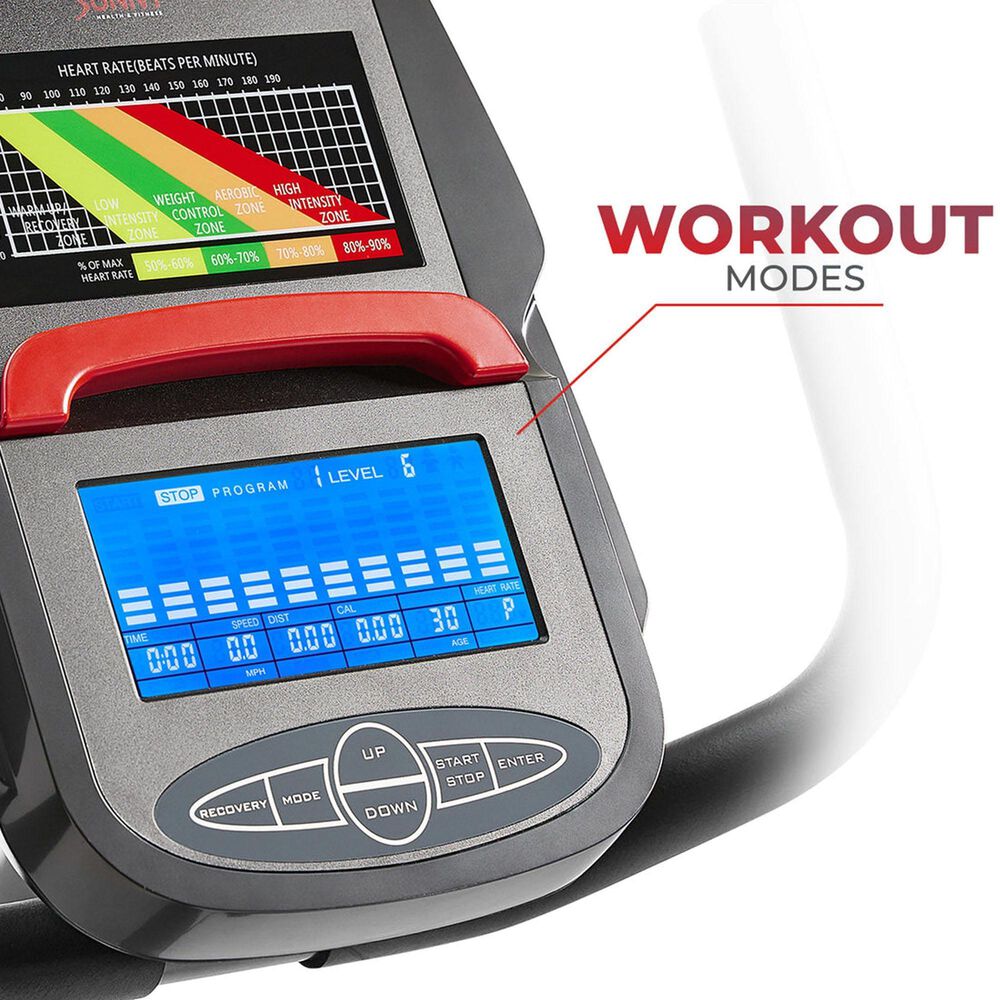 Sunny Health &amp; Fitness Smart Programmable 16 Levels Electro-Magnetic Resistance Recumbent Exercise Bike in Black, , large