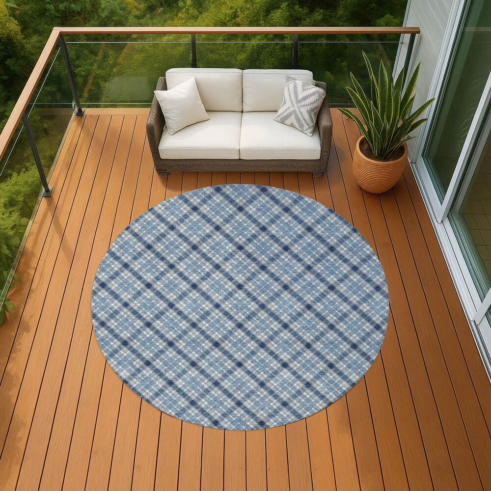 Dalyn Rug Company Soft Essentials Plaid Denim 8' Round Indoor/Outdoor Area Rug, , large