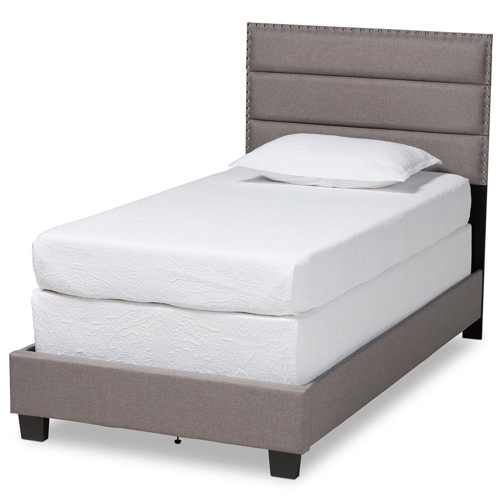 Baxton Studio Ansa Twin Panel Bed with Grey Upholstered in Black, , large