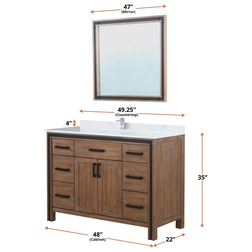 Lexora Home Ziva 48&quot; Single Bathroom Vanity in Rustic Barnwood with 2 cm White Quartz Top and Rectangular Sink, , large