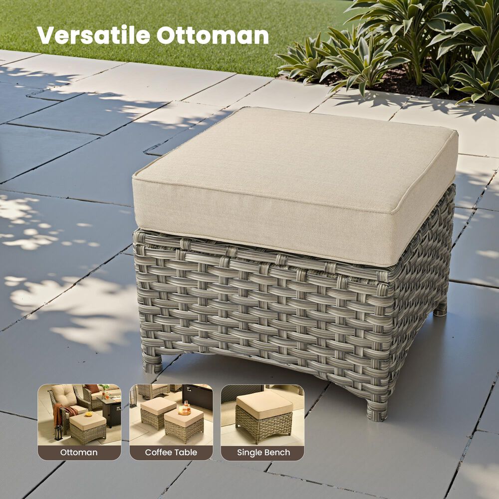 HOMLUX 2-Piece Outdoor Wicker Ottoman Set with Cushion in Beige, , large