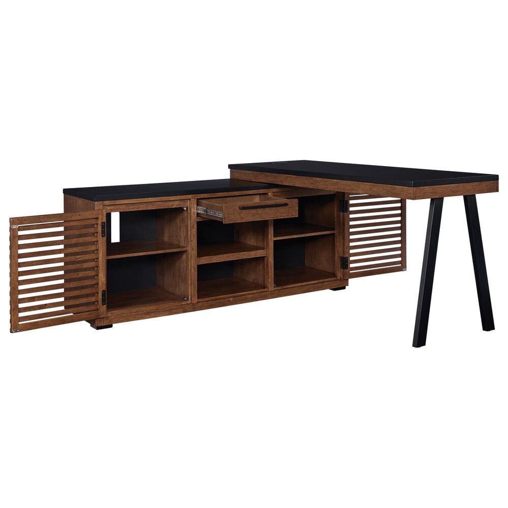 Ashley Kallari 67&quot; Credenza Desk with Return in Warm Brown and Matte Black, , large