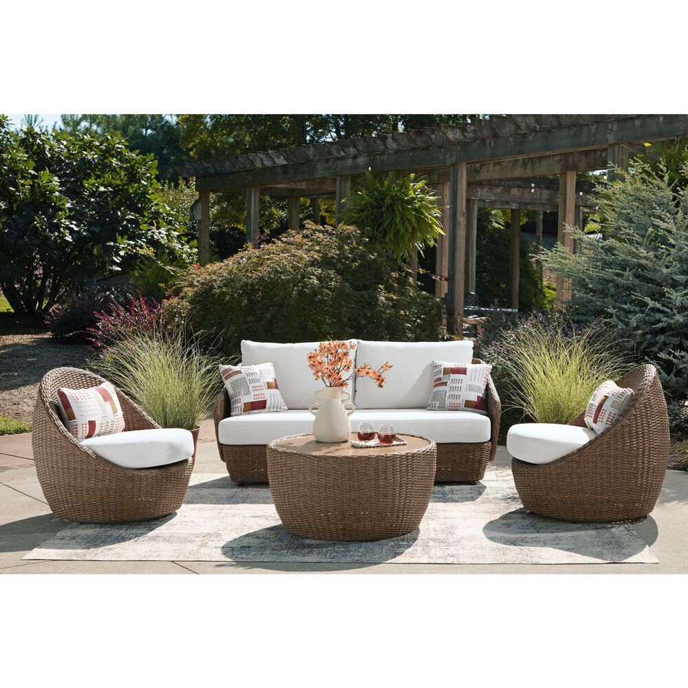 Ashley Double Point 3-Piece Patio Conversation Set in Beige, , large
