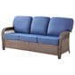 Hearth and Haven Outdoor Sofa with T-back Cushions and Brown Wicker in Blue, , large