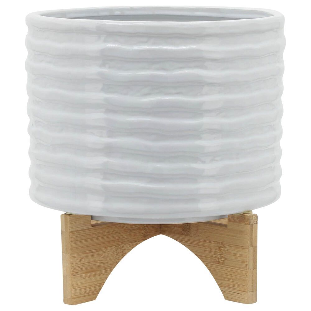Sagebrook Home 10" Planter on Stand in White Stripe, , large