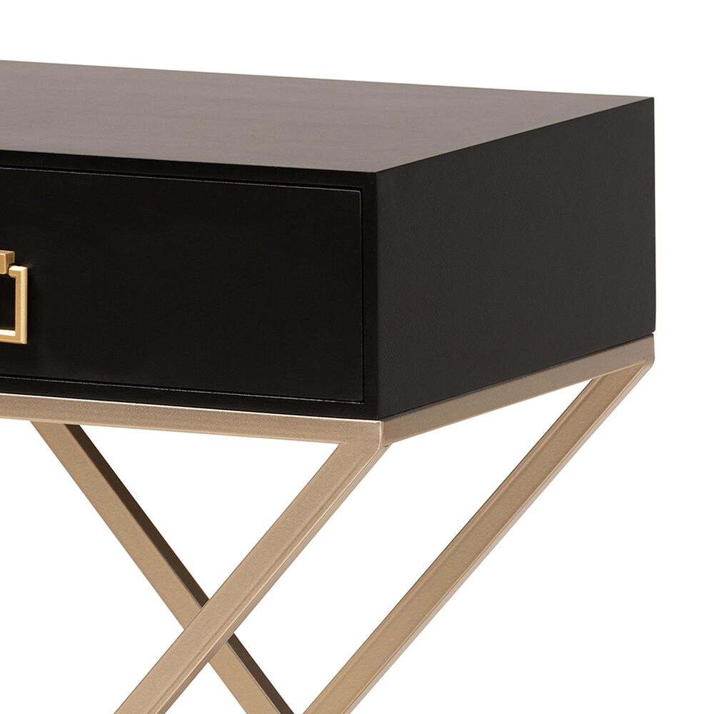 Baxton Studio Patricia 1-Drawer End Table in Black and Brass, , large