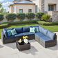 HOMLUX 7-Piece Patio Conversation Set with Grey Wicker in Denim Blue, , large