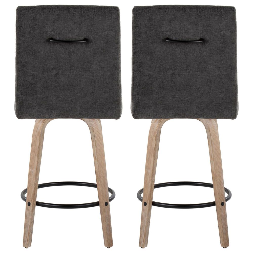 LumiSource Hank Swivel Counter Stool with Black Fabric Upholstery in Whitewashed and Black (Set of 2), , large
