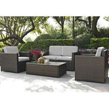 Firefly Palm Harbor 4-Piece Outdoor Wicker Seating Set with Grey Cushions, , large