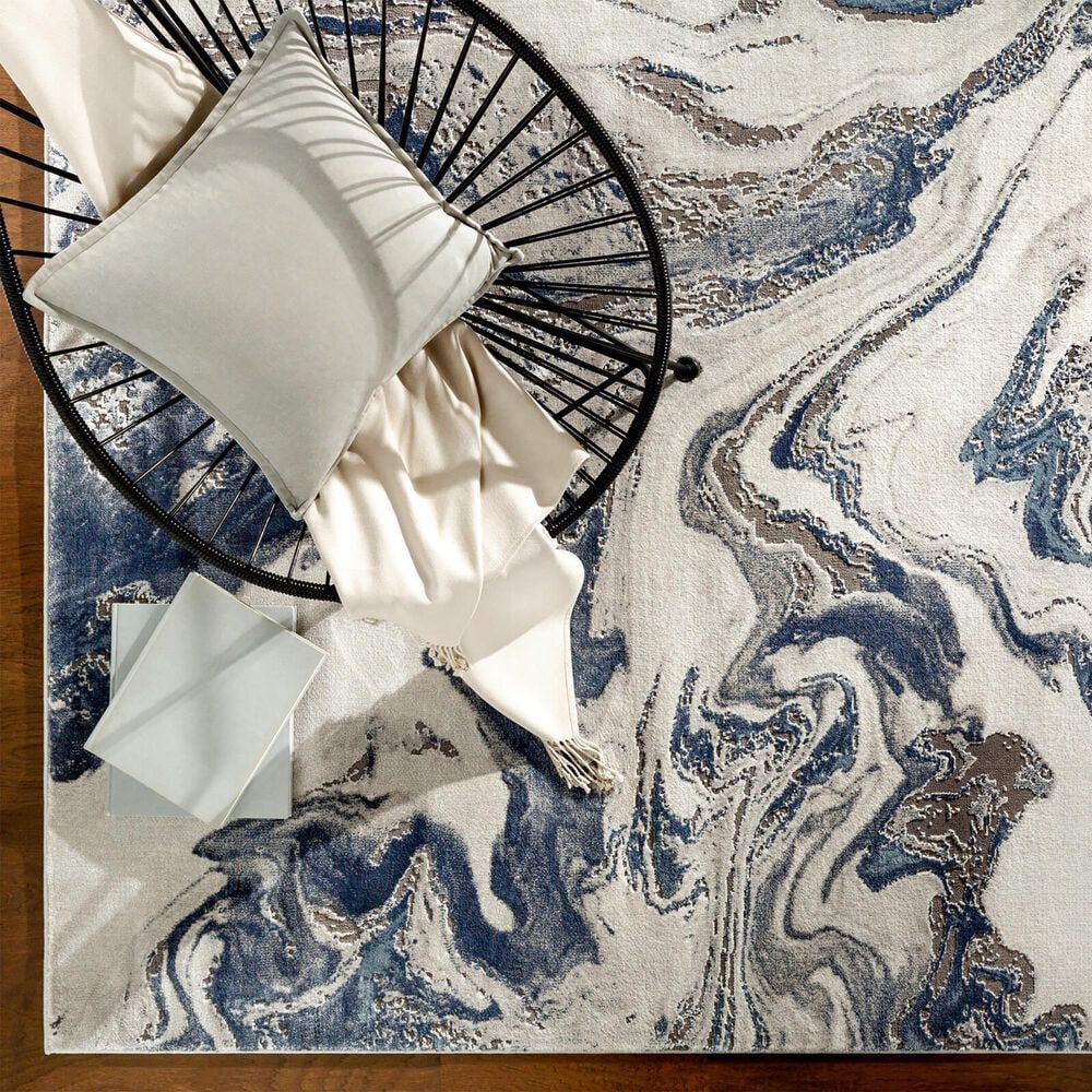 Surya Tibetan 6&#39;7&quot; x 9&#39;6&quot; Dark Blue, Denim, Charcoal, Light Gray and White Area Rug, , large