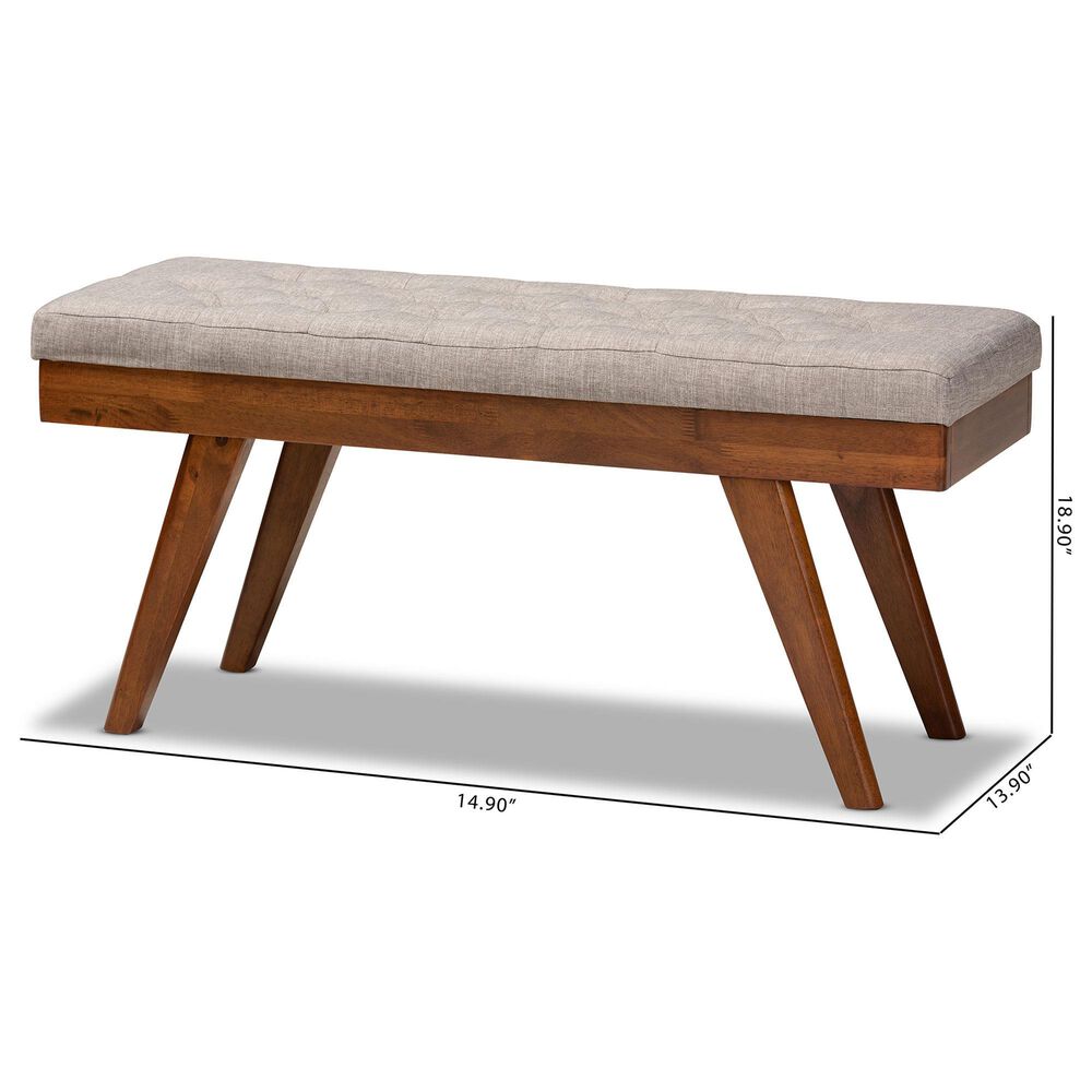 Baxton Studio Alona Dining Bench with Light Grey Cushion in Walnut Brown, , large