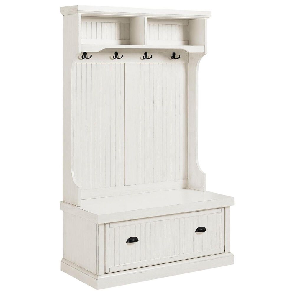 Crosley Furniture Seaside Hall Tree in Distressed White Nebraska