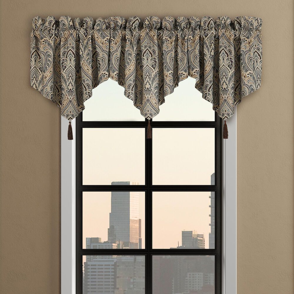 J. Queen New York Maren 40&quot; x 20&quot; Window Ascot Valance in Antique Gold, Beige and Chocolate, , large