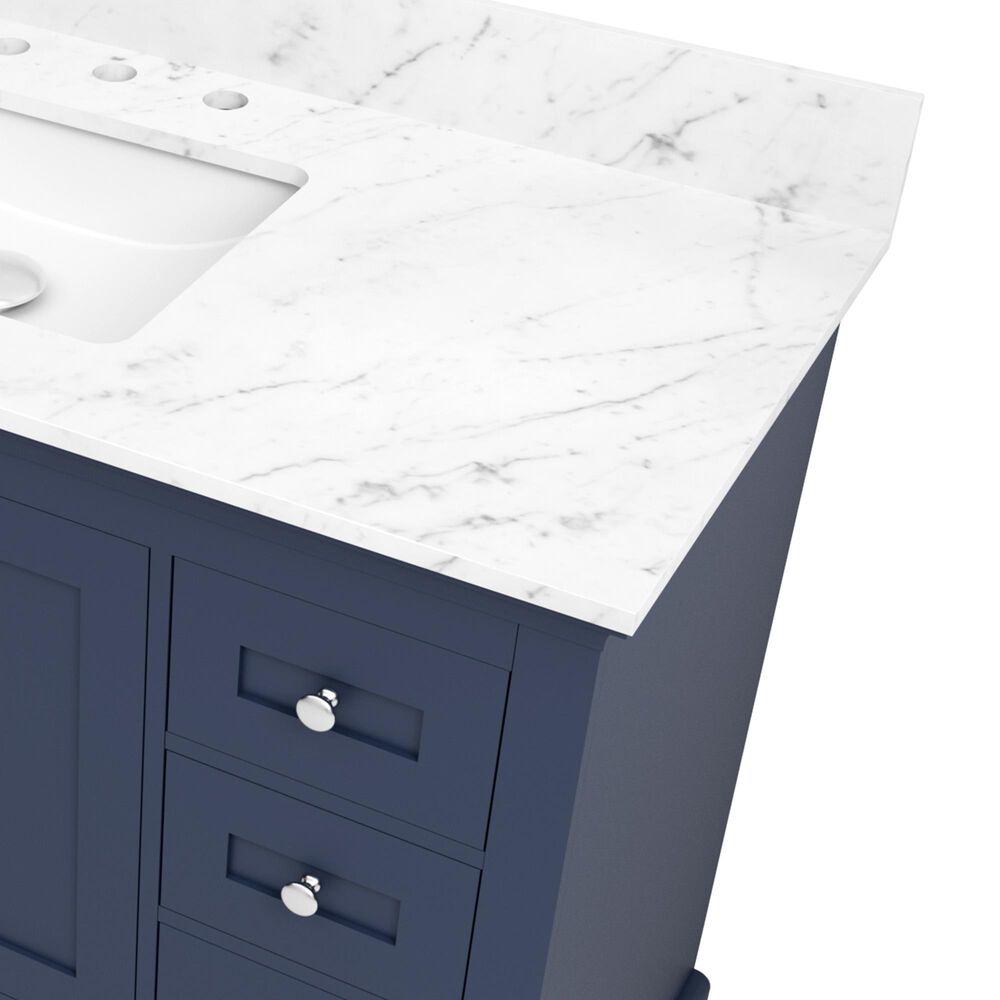 Lexora Home Dukes 48" Single Bathroom Vanity in Navy Blue with 2 cm White Carrara Marble Top and Rectangular Sink, , large
