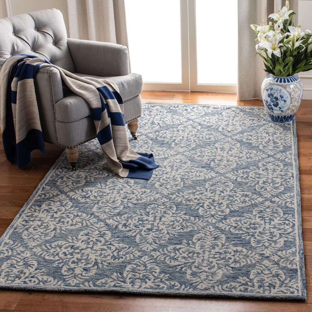 Safavieh Micro-Loop MLP515M 5' x 8' Blue and Ivory Area Rug, , large