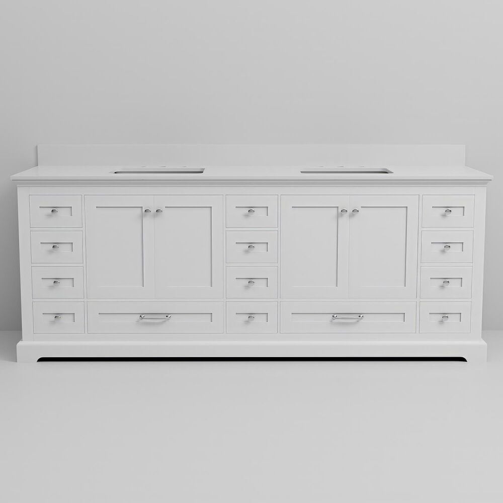 Lexora Home Dukes 84" Double Bathroom Vanity in White with 2 cm White Quartz Top and Rectangular Sinks, , large