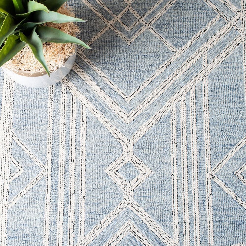 Safavieh Micro-Loop MLP173M 5&#39; Square Light Blue and Ivory Area Rug, , large
