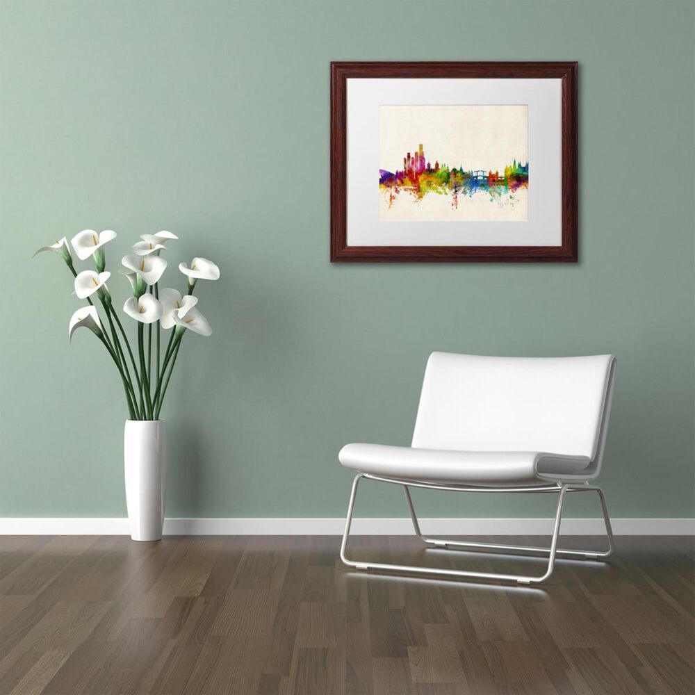 Timberlake Michael Tompsett &#39;Amsterdam The Netherlands Skyline&#39; Matted Brown Framed Art 11x14, , large