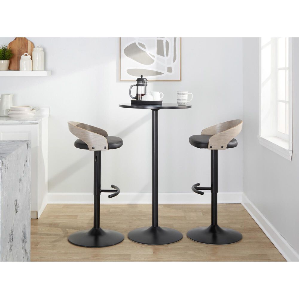 LumiSource Grotto Swivel Barstool with Black Faux Leather Upholstery in Black and Light Grey (Set of 2), , large