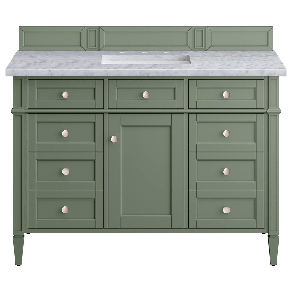 James Martin Vanities Brittany 48" Single Bathroom Vanity in Smokey Celadon with 3 cm Carrara White Marble Top and Rectangular Sink, , large