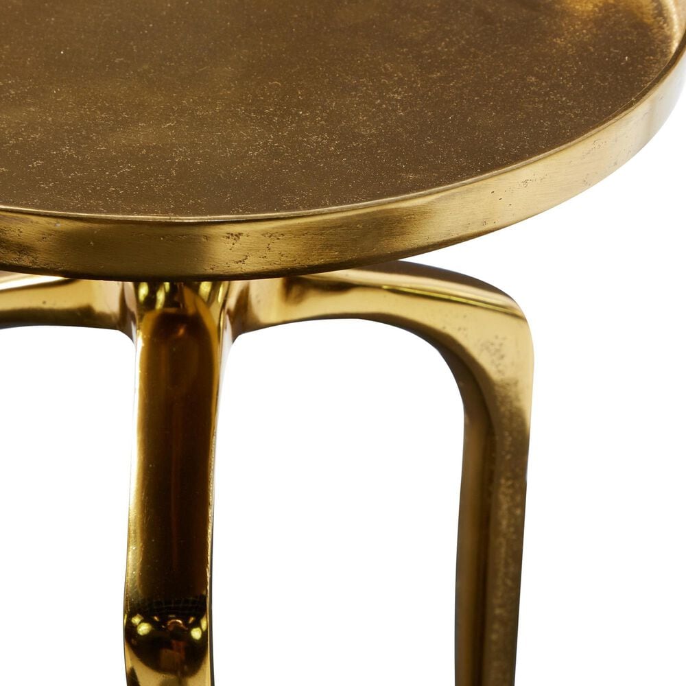 Maple and Jade 22&quot; Round End Table with 3 Tripod Legs in Polished Gold, , large
