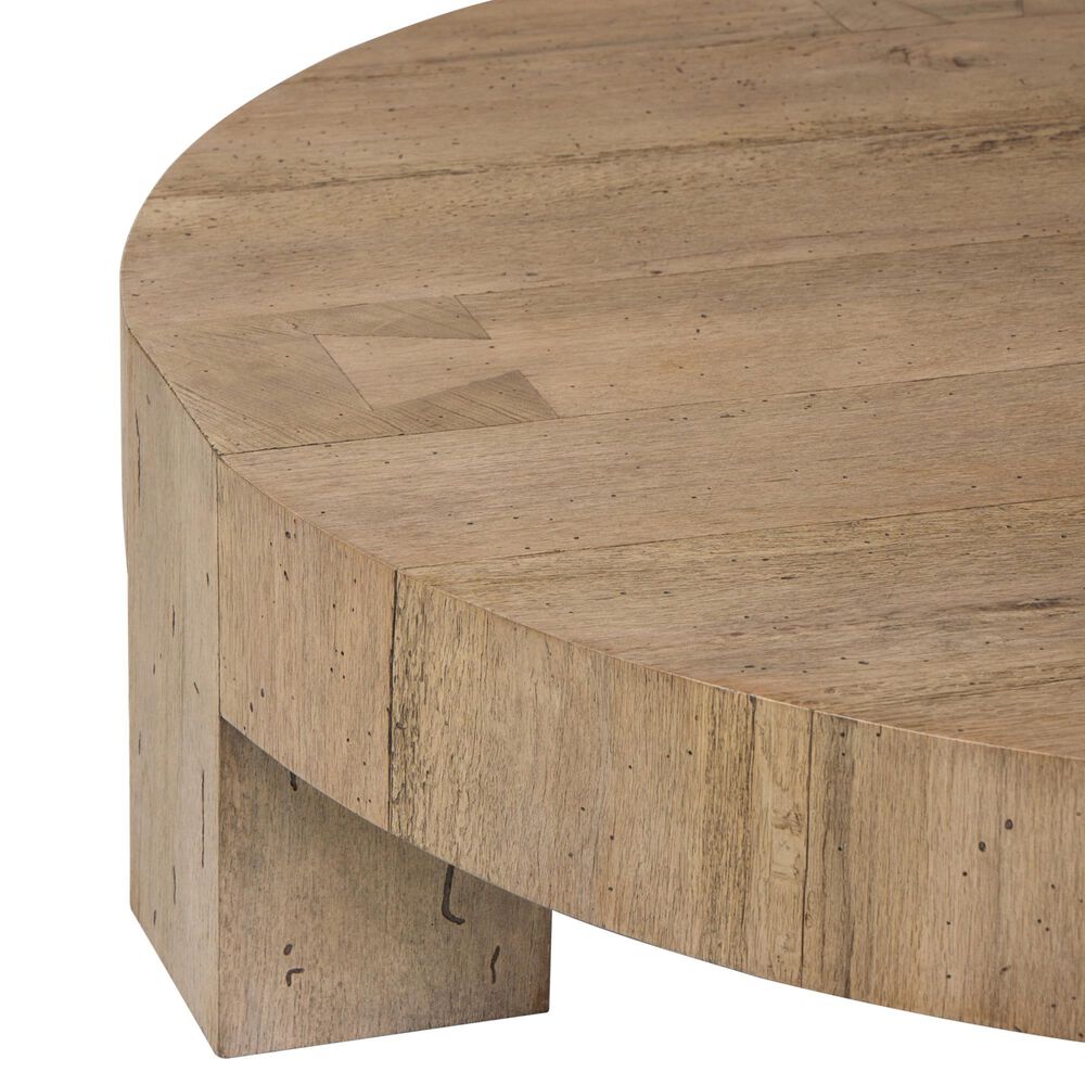 Four Hands Abaso Round Coffee Table in Rustic Wormwood Oak, , large