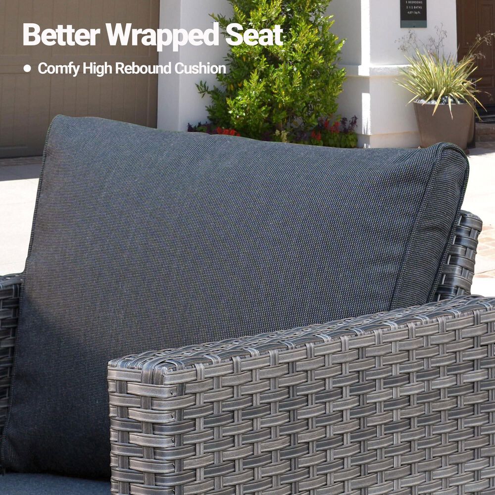 HOMLUX 7-Piece Rattan Sectional Set w/ Sofa + Footrests + Chairs, Black, , large
