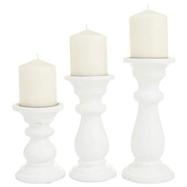 Maple and Jade 6", 8", 10" Turned Style Pillar Decorative Candle Holder in White (Set of 3), , large
