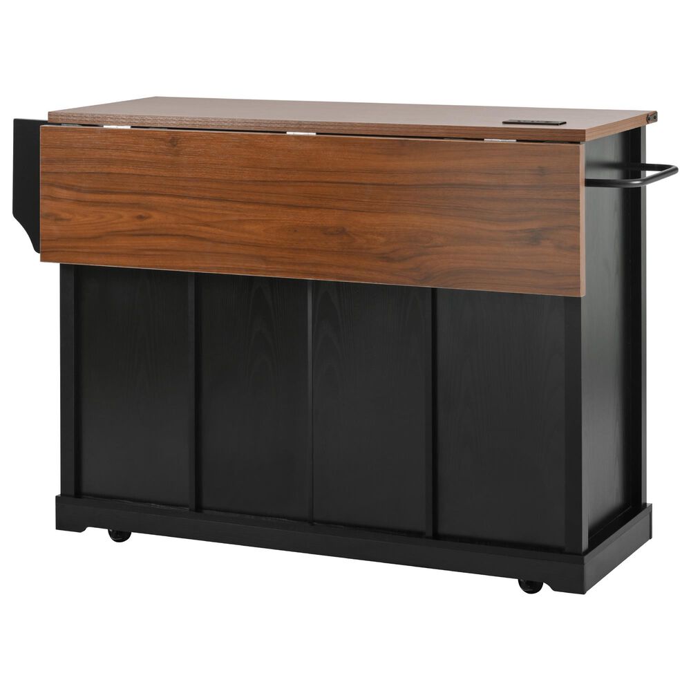 HOMLUX 58" Kitchen Island with Drop Leaf in Black and Brown, , large