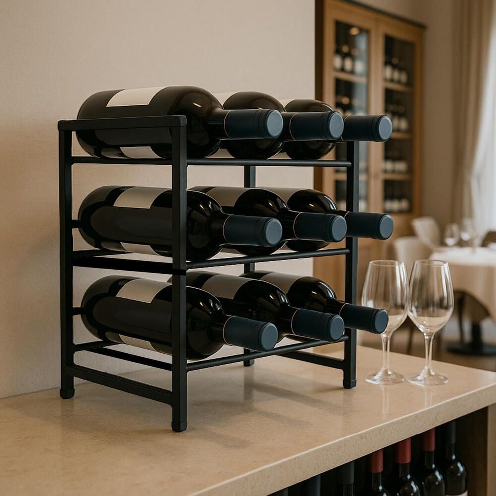 HOMLUX 3-Tier 12-Bottle Metal Countertop Wine Rack in Black, , large