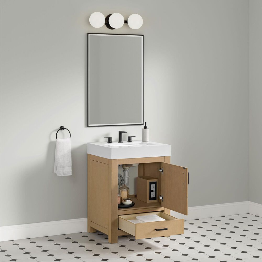 37B Alanya 24" Single Bathroom Vanity in Warm Oak with White Composite Stone Top, , large