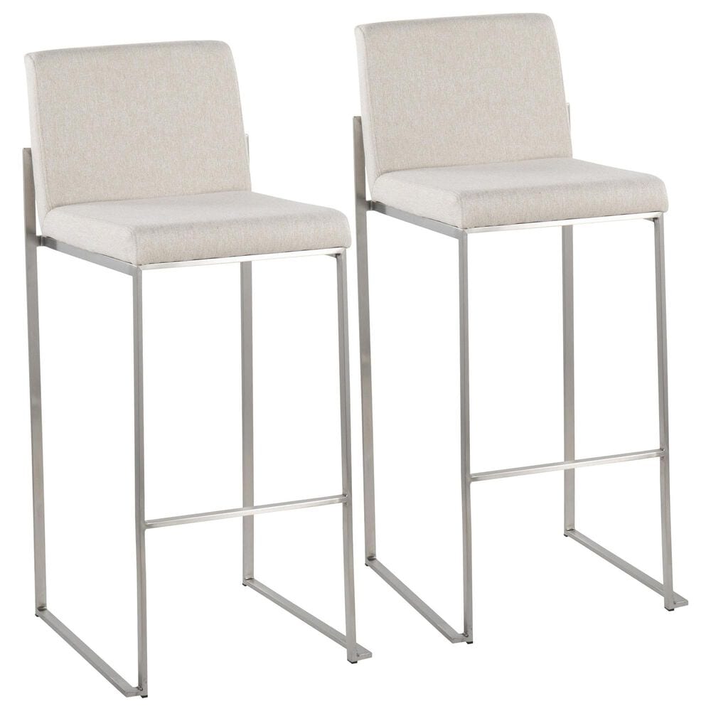 Lumisource Fuji High Back Barstool with Beige Fabric in Stainless Steel (Set of 2), , large
