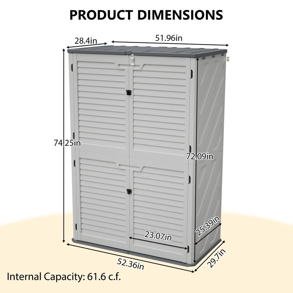 Hearth and Haven Outdoor Rust-Resistant Plastic Storage Shed with Adjustable Partition Design in White, , large