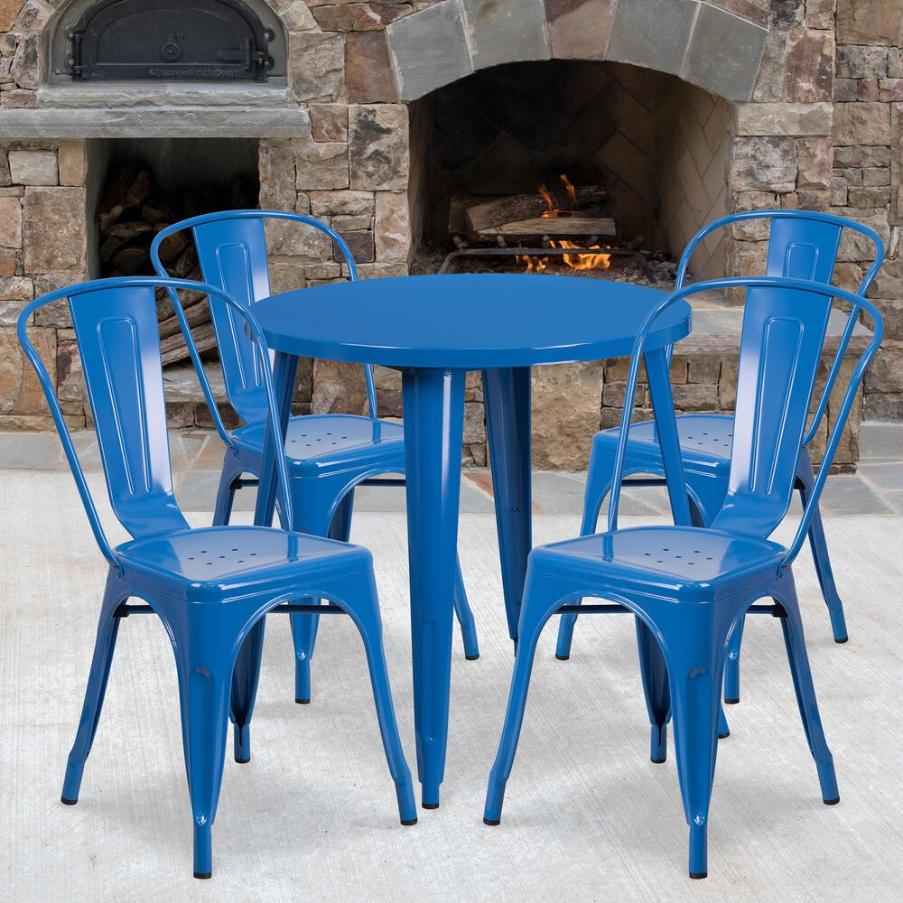 Flash Furniture 5-Piece Round Table Set in Blue, , large