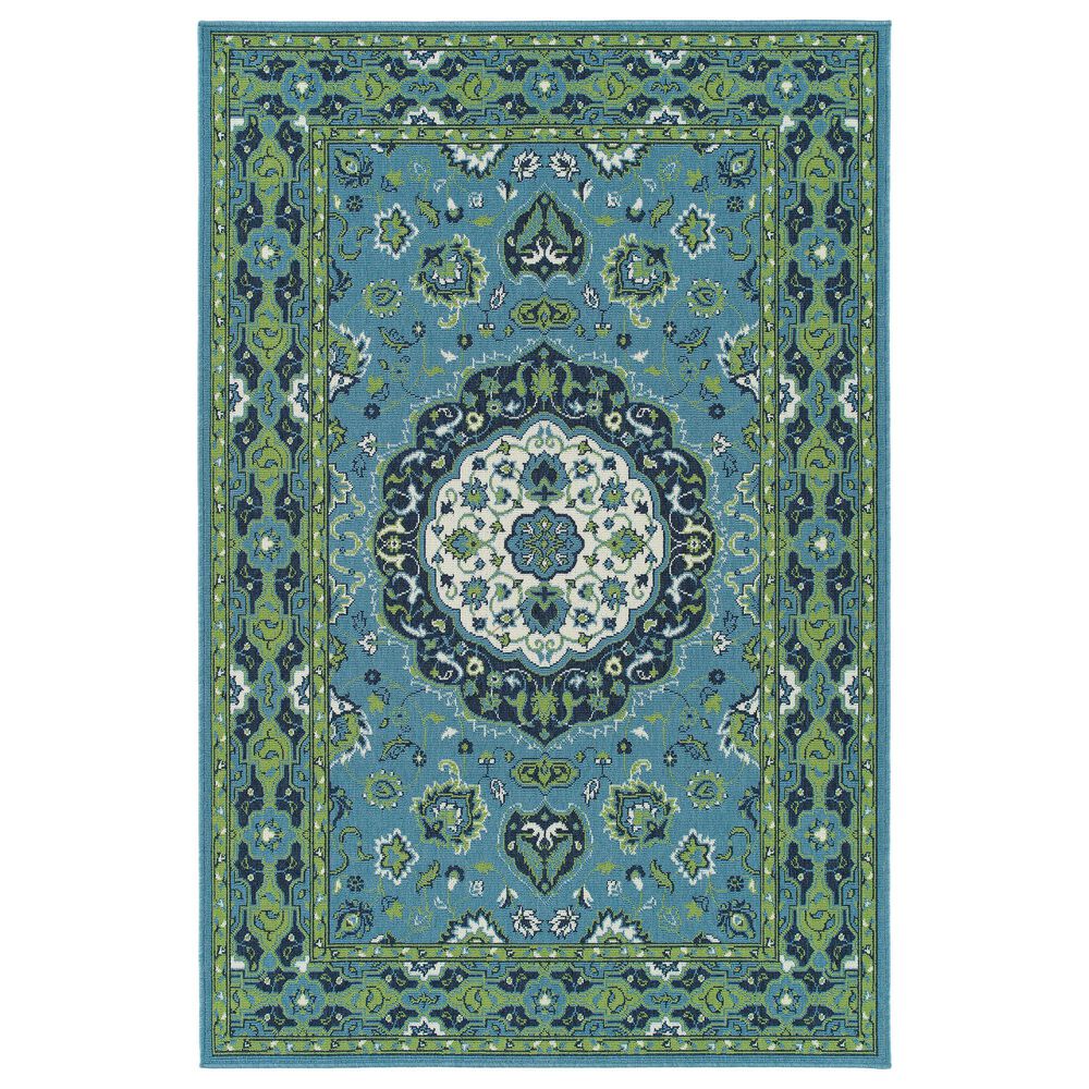 Kaleen Rugs Sunice 2"2" x 8" Light Blue, Lime Green, Navy and Ivory Runner, , large