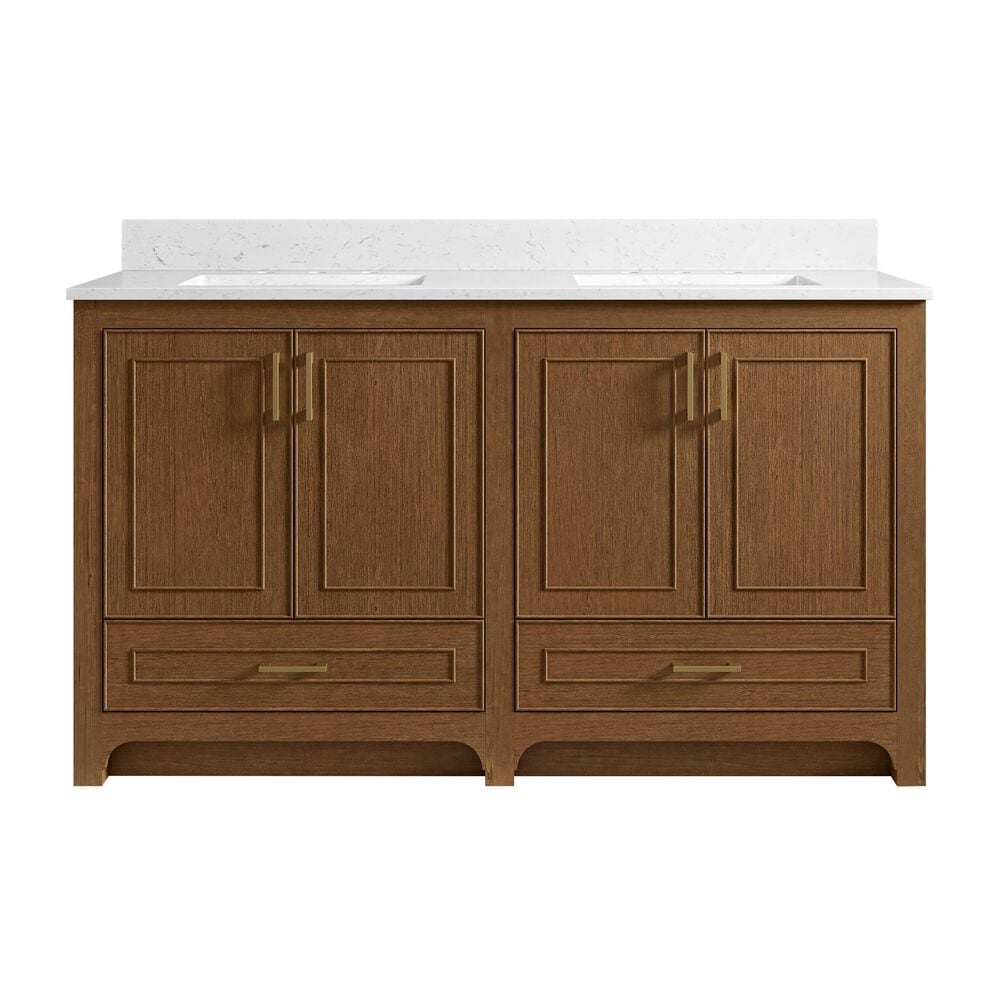 37B Lucerne 60" Double Bathroom Vanity in Dark Maplewood with Marble Top and Backsplash, , large