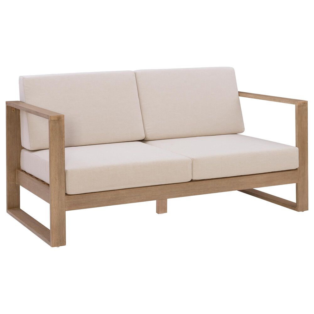 Linon Home Decor Silas 2-Seater Outdoor Sofa with Beige Cushions in Natural, , large